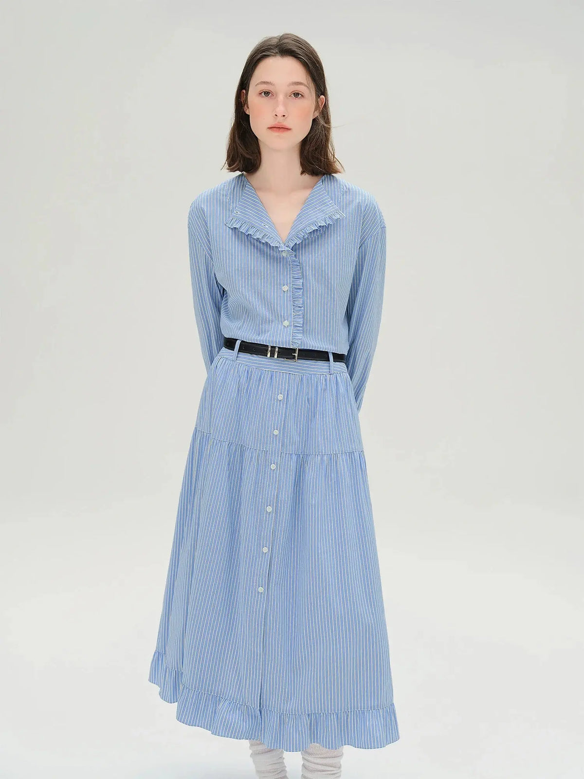 Plus Size Striped Shirt & Skirt Set
