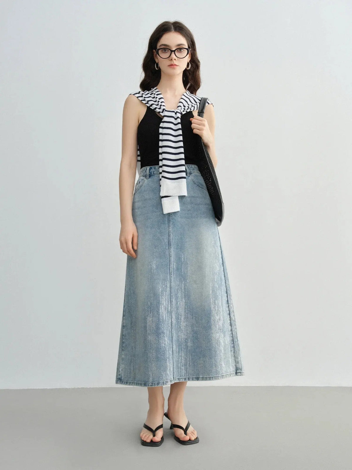 High-Waist Slimming Denim Skirt