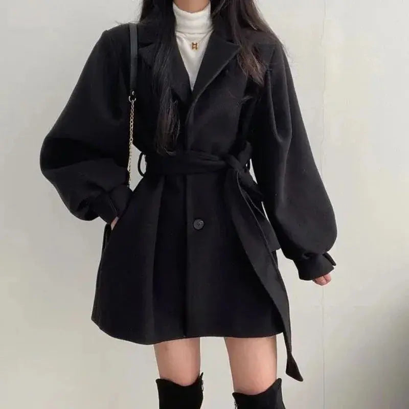 Long Sleeve Coat Overcoat Lace-up Trench With Pockets