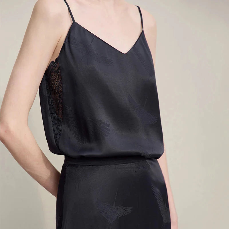 Elegant Chinese Style Jacquard Lace Sling Vest