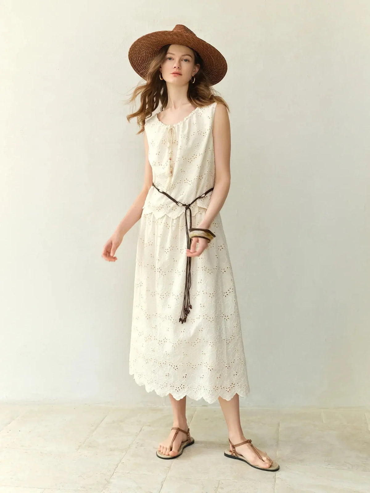 Textured Midi Skirt & Tank in Ivory