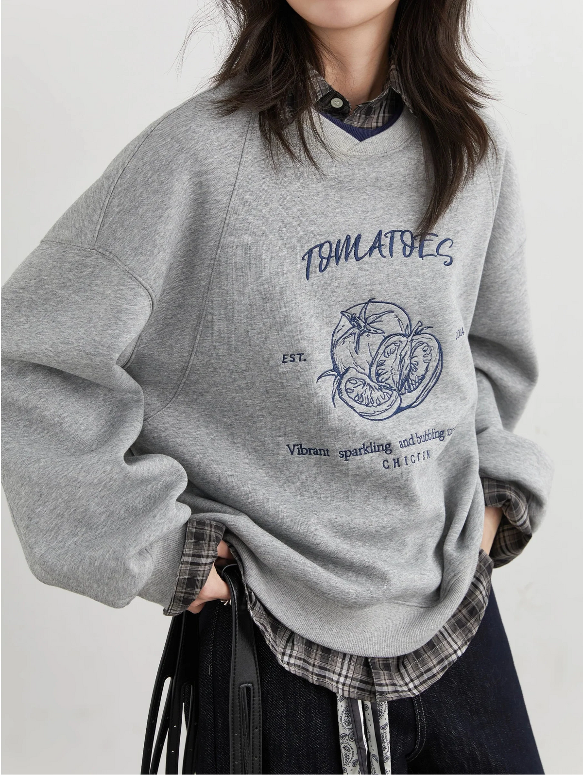 Color-Block Embroidered Sweatshirt Autumn Pullover