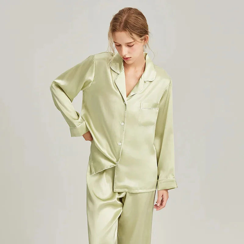 Real Silk Pajama Long Sleeve White Nightwear