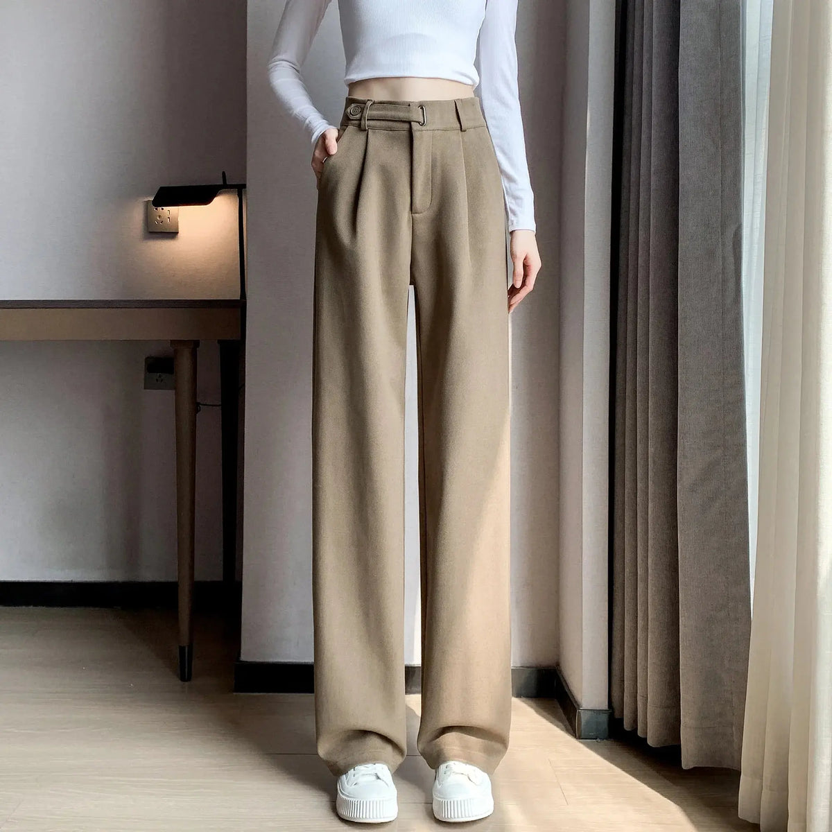 High-Waist Wide-Leg Wool Trousers