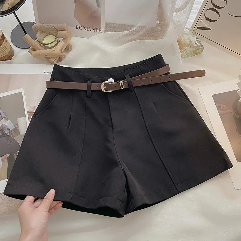 Vintage-Inspired Solid High-Waist A-Line Shorts
