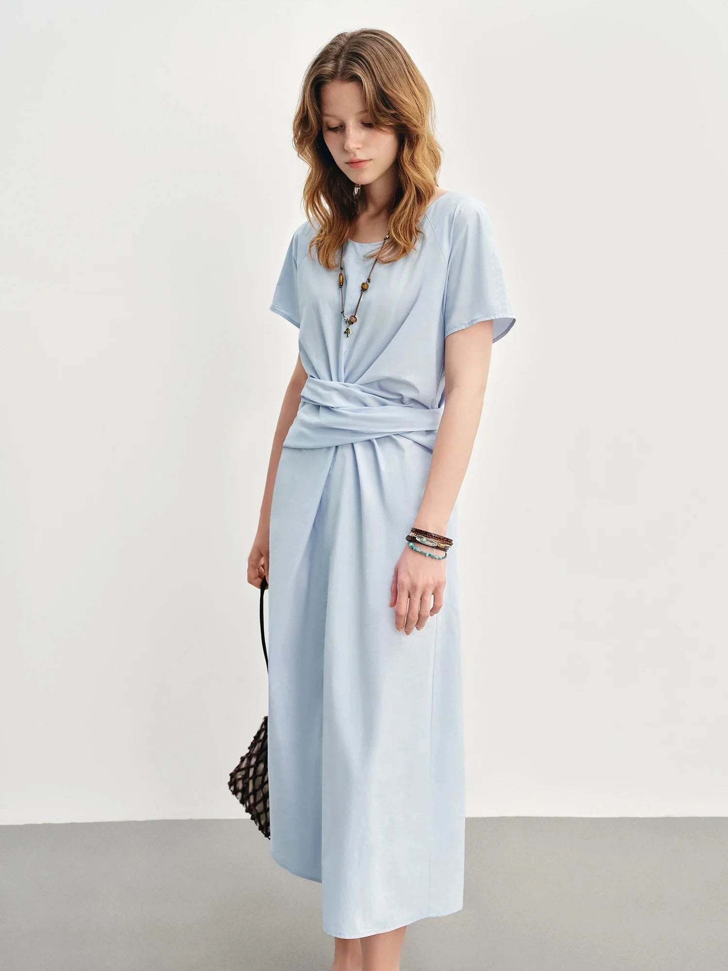 High-Waisted Pleated Midi Dress Summer Slimming Fit