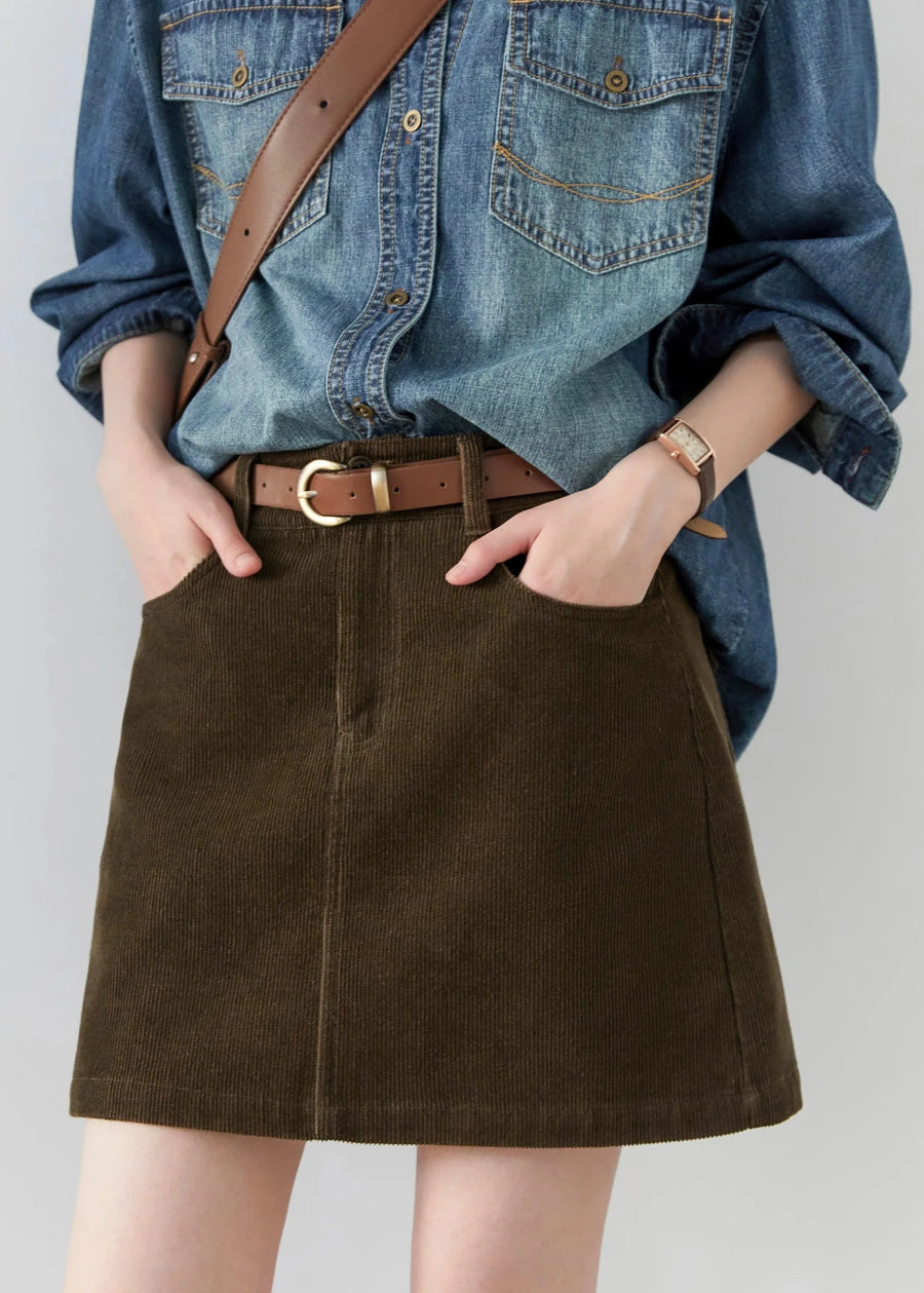 Women’s Retro High-Waisted Corduroy A-Line Skirt