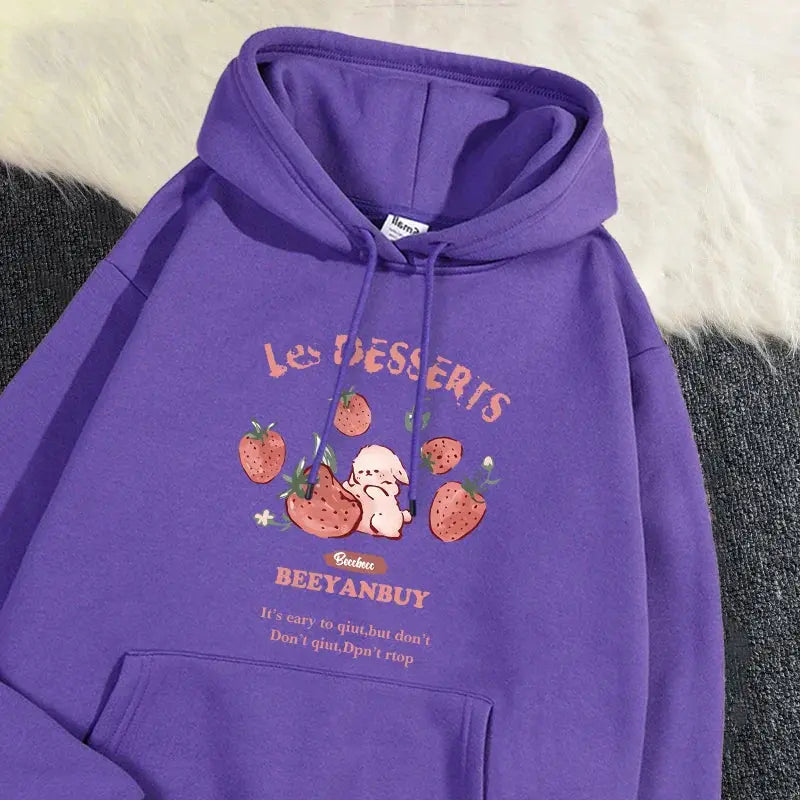 Cute Rabbit Strawberry Print Women's Hoodie
