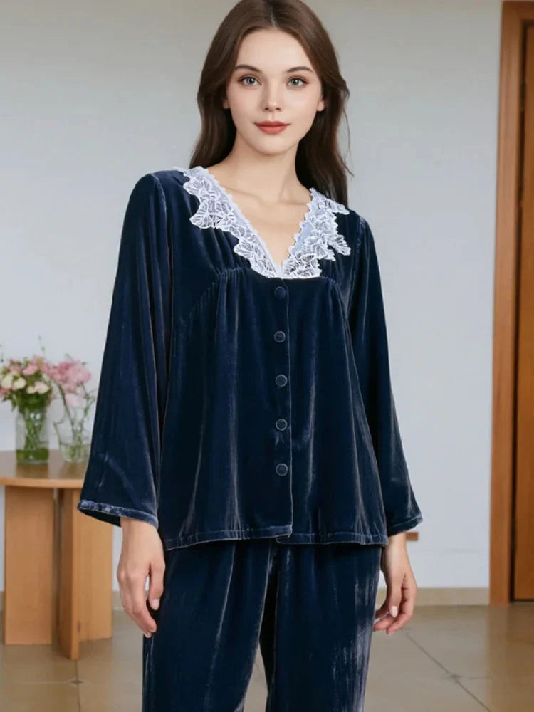 Minimalist & Elegant BirdTree Silk & Velvet Pajama Set