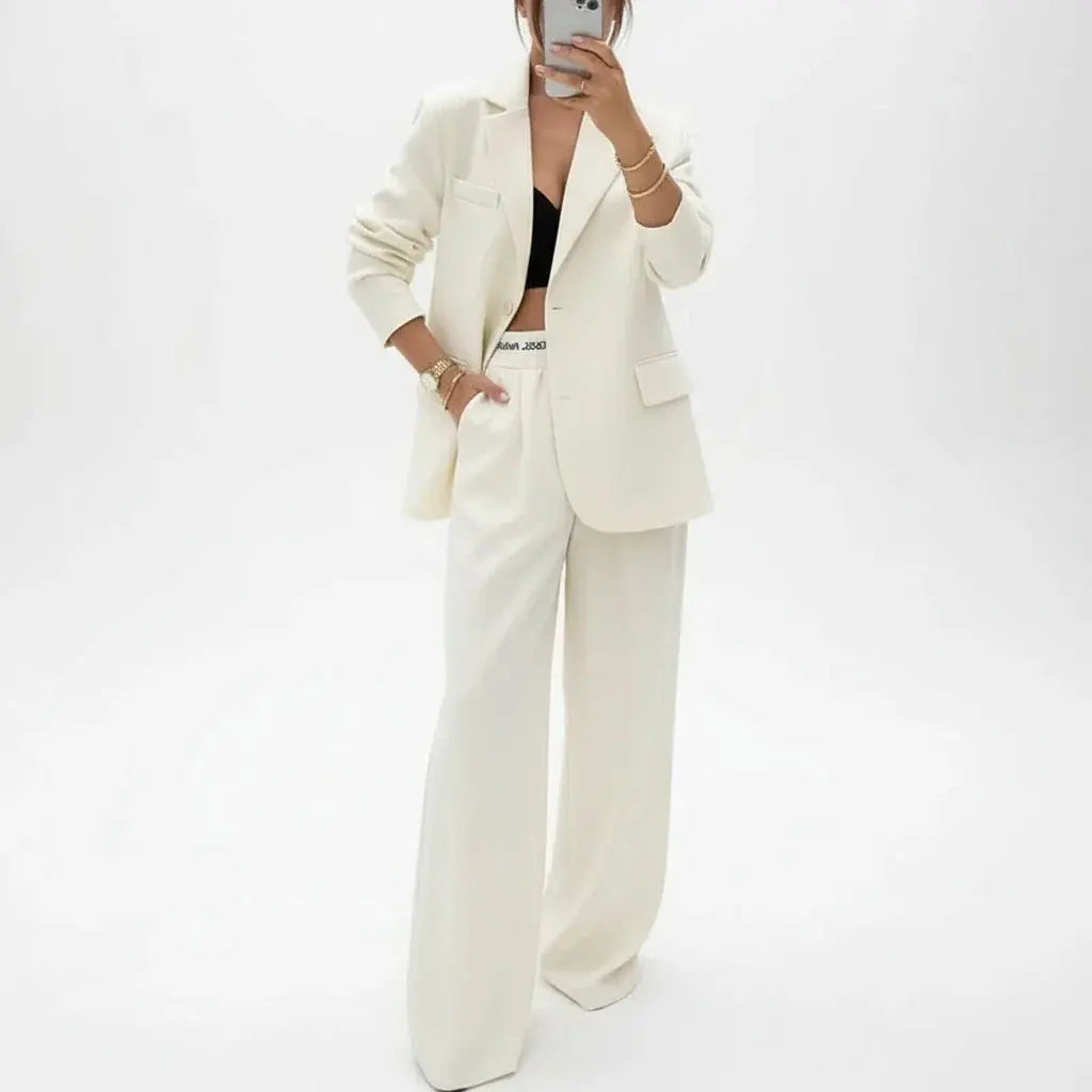The Power Set: Solid Button Blazer and Straight-Leg Pant Suit