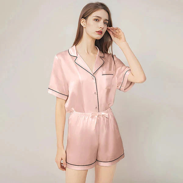 Real Mulberry Silk Pajama Set: Short Sleeve & Shorts