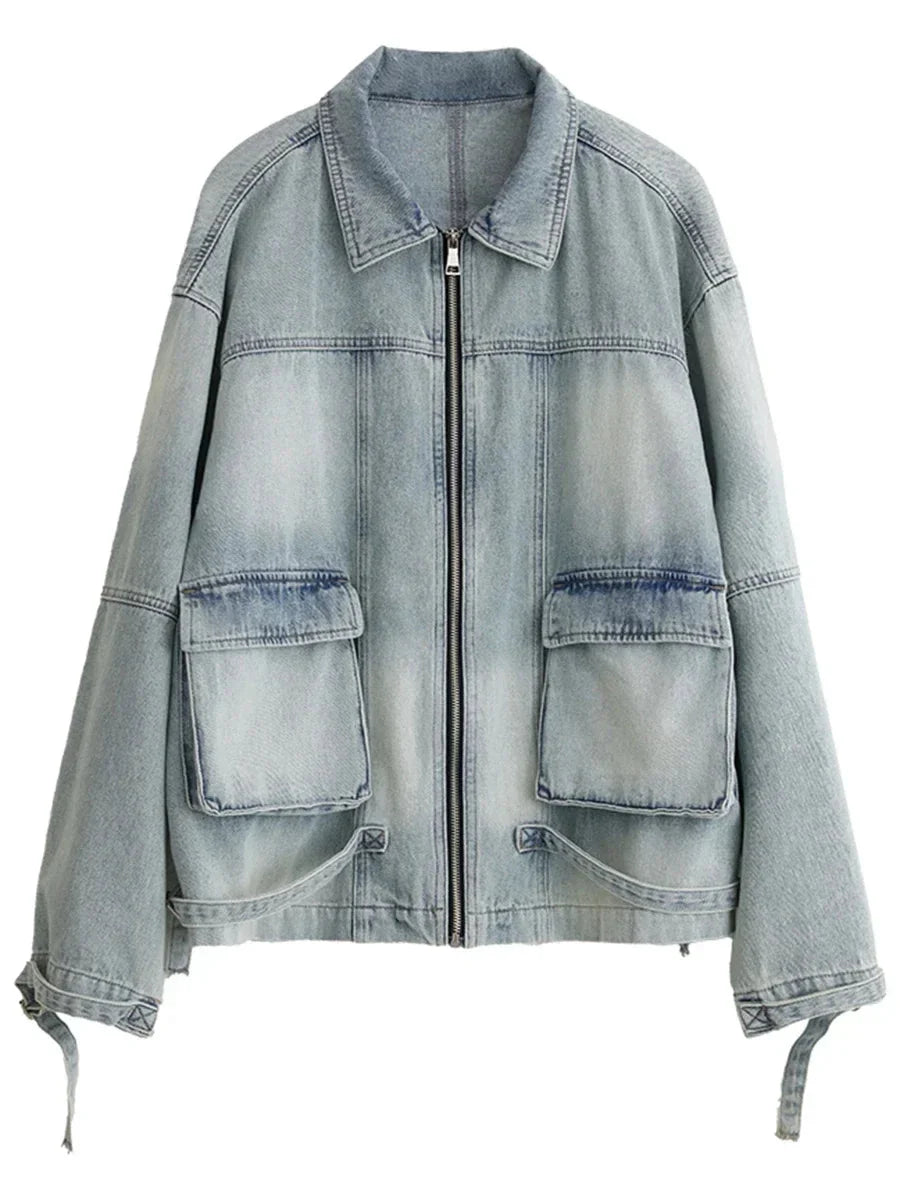 Loose Casual Blue Denim Jacket Spring Autumn Outerwear