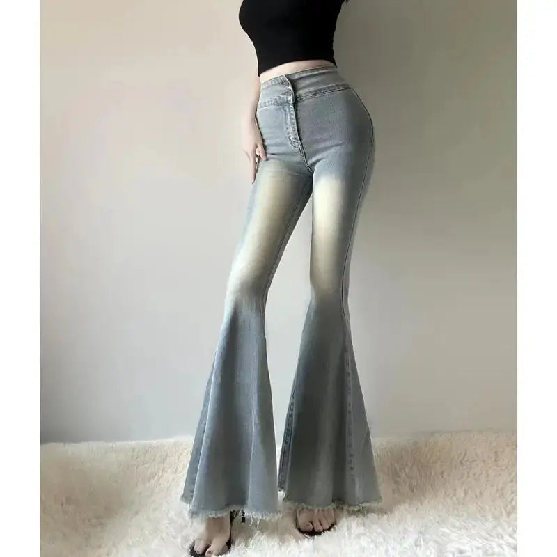 Fishtail Hem Denim Flare Pants