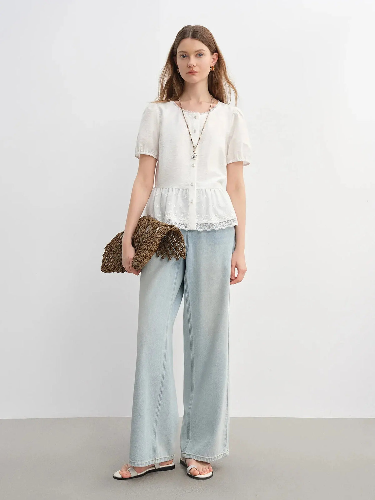 Lace Contrast Summer Blouse