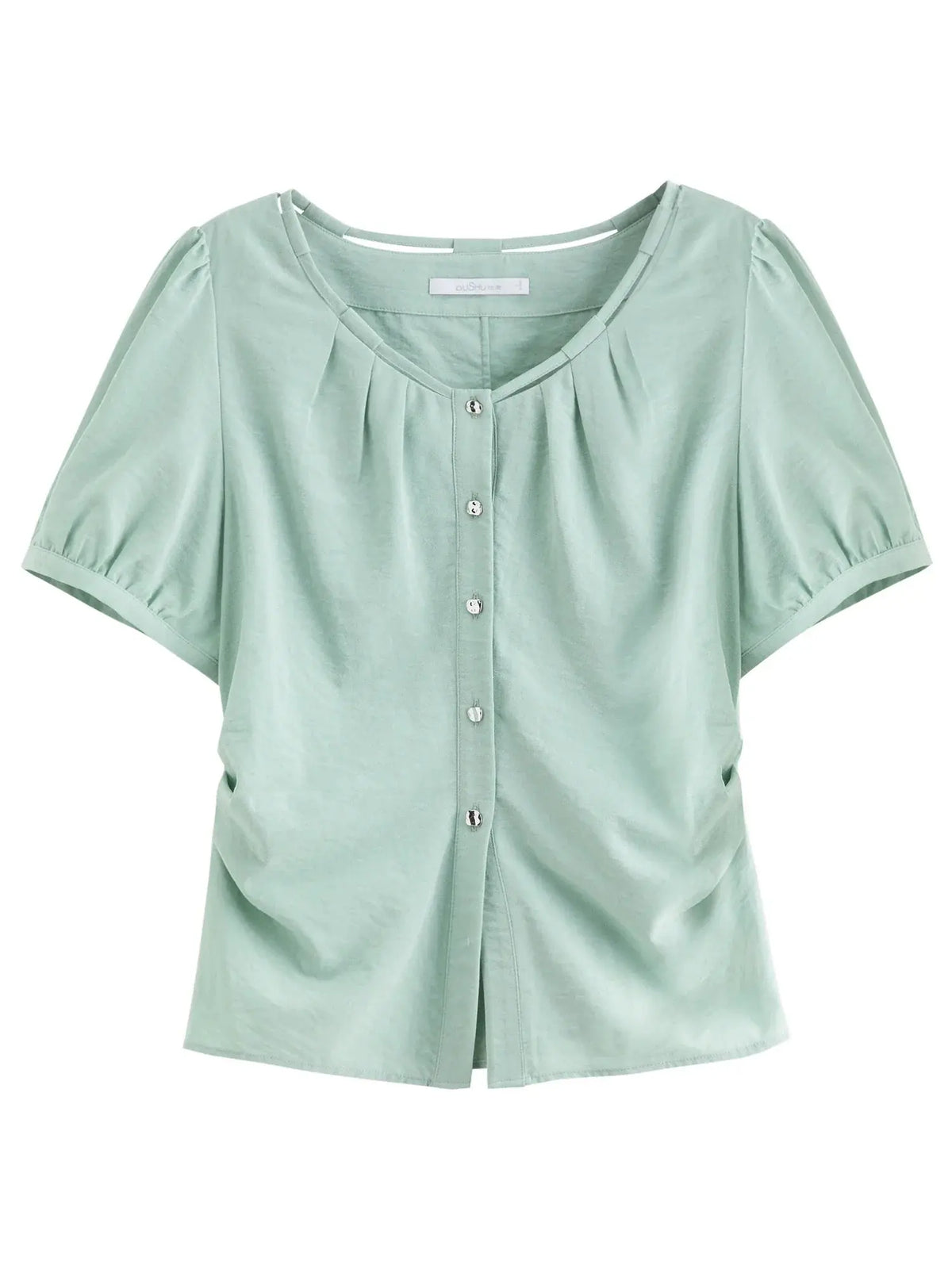 Pleated Short-Sleeve Shirt + Slim Skirt for Summer.