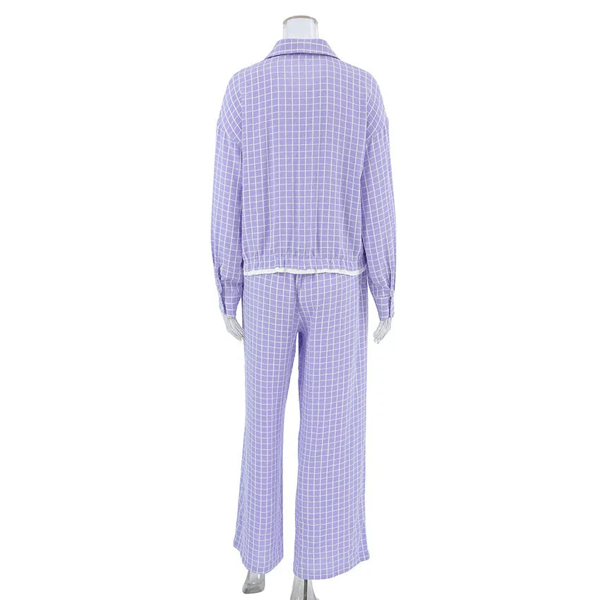 Autumn Purple Plaid Pajama Set 2-Piece Long Sleeve