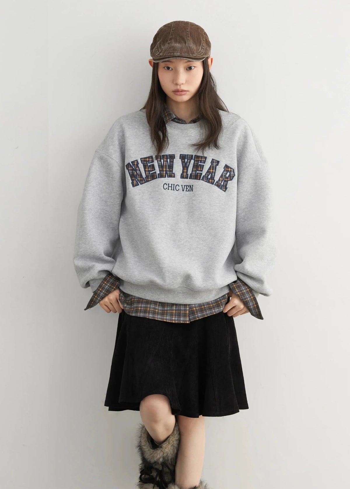 Letter Print Fleece Sweatshirt Casual Warm Pullover