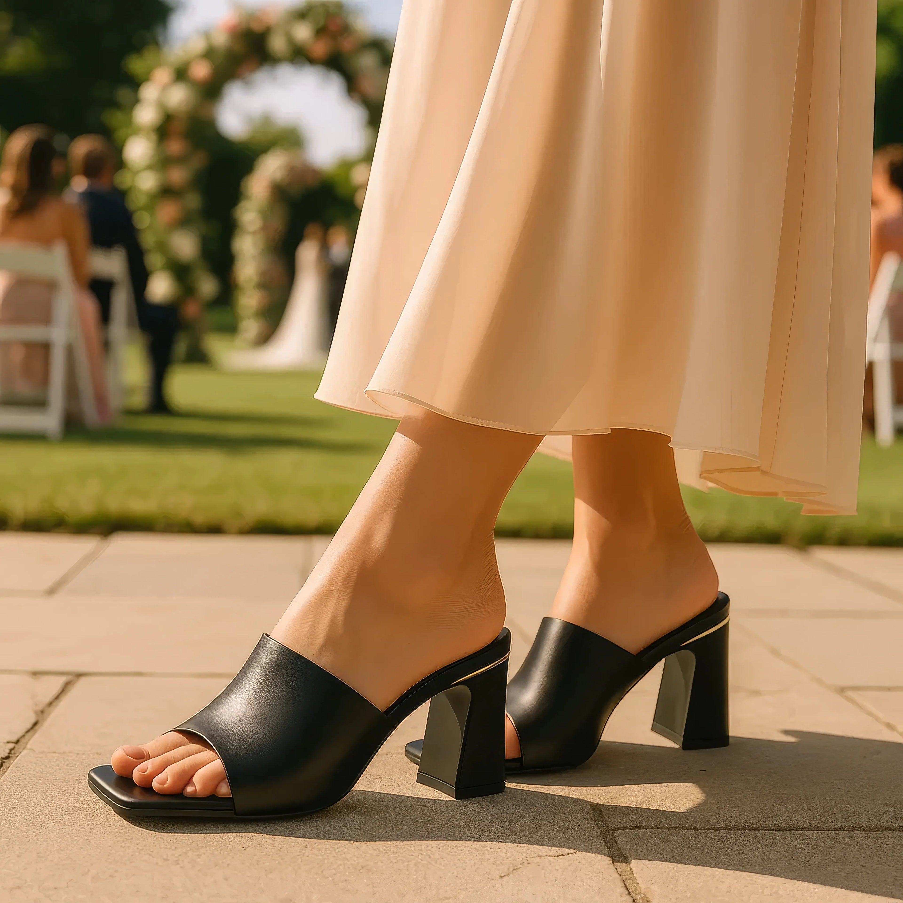 Women's Soho Black Square Toe Heeled Sandals