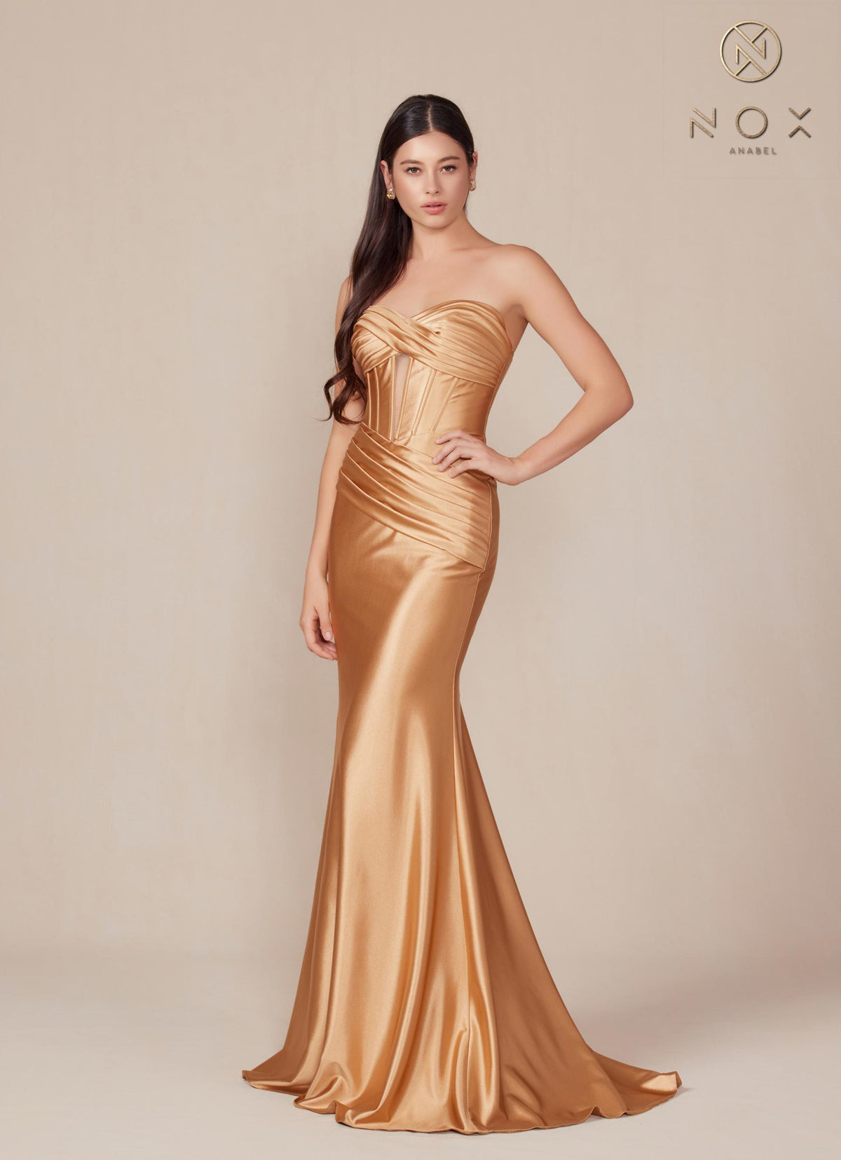 Nox Anabel T1500 Dress Satin Strapless Floor Length Keyhole Bodice
