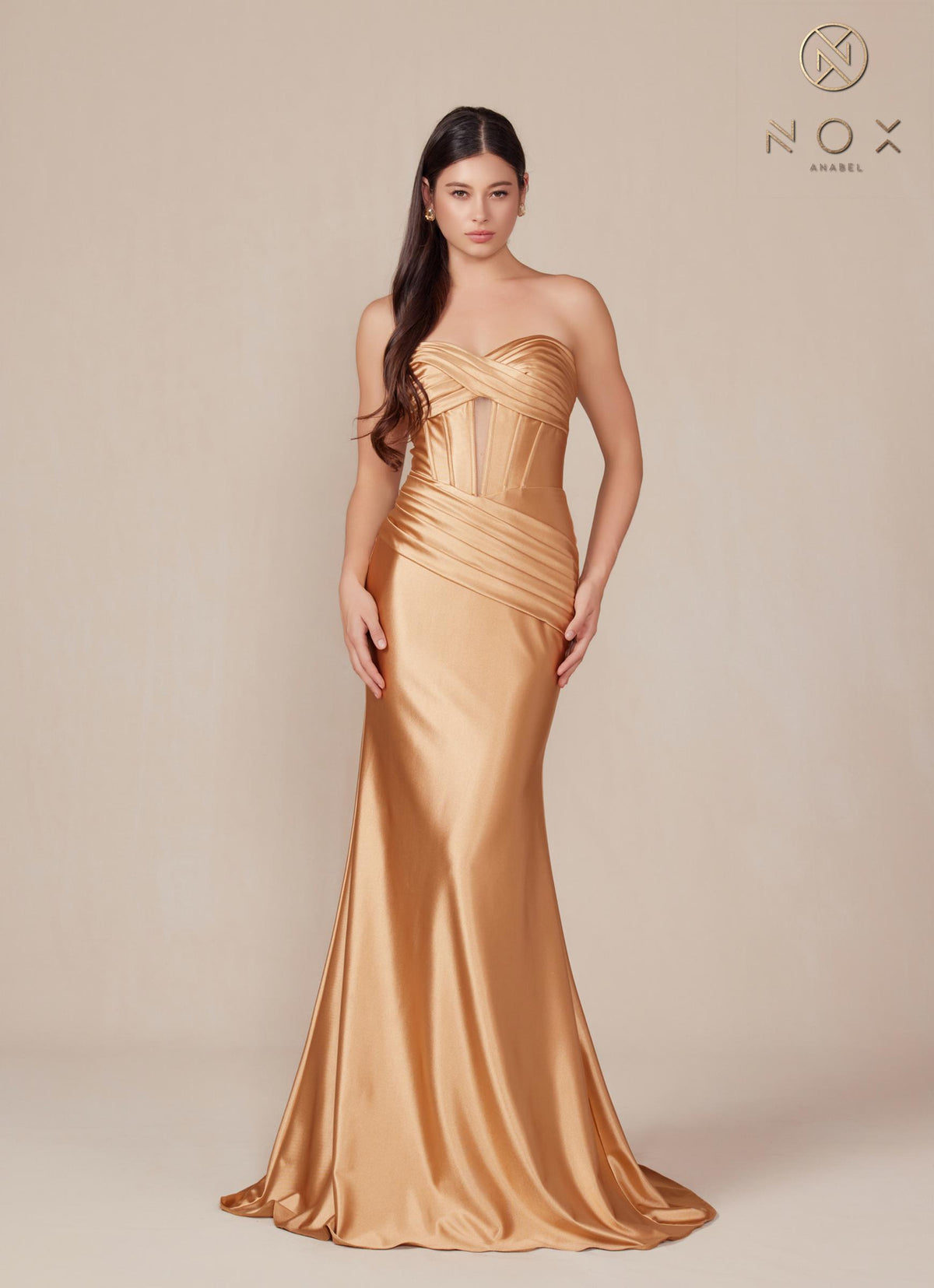 Nox Anabel T1500 Dress Satin Strapless Floor Length Keyhole Bodice