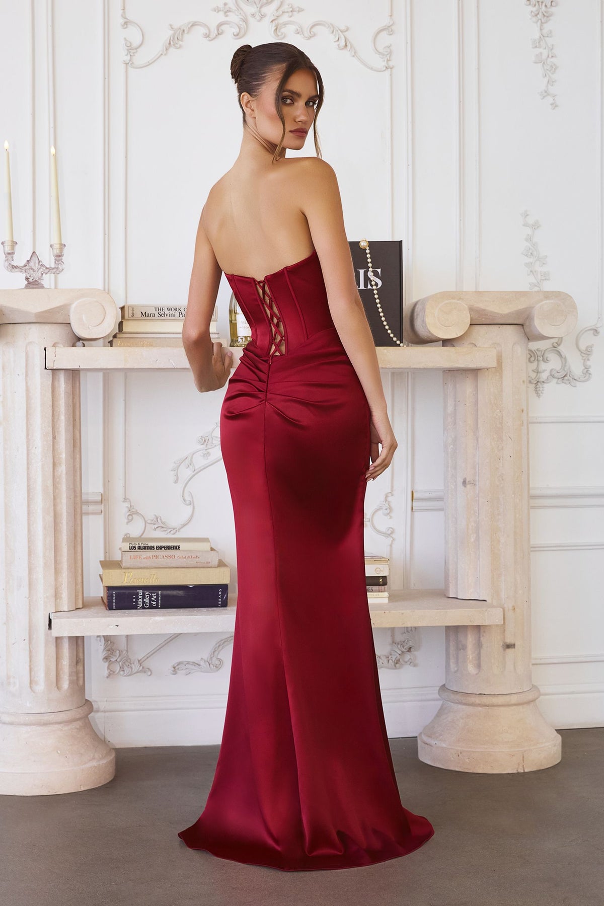 Amoris T611 Strapless Satin Gown Boned Bodice Fitted Skirt Lace-Up Back