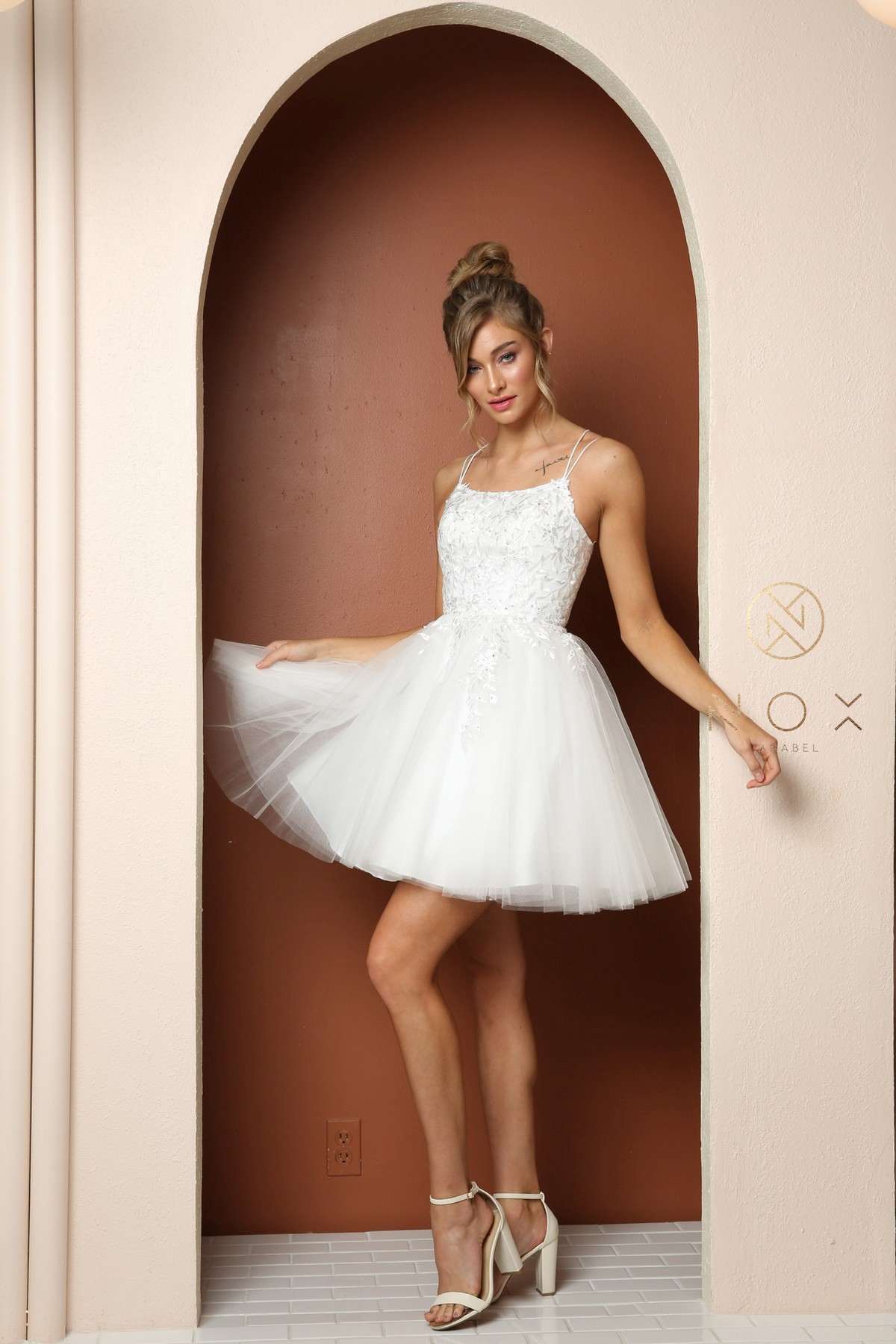 Nox Anabel T718 Short A-Line Corset Back Baby Doll Dress Tulle Skirt