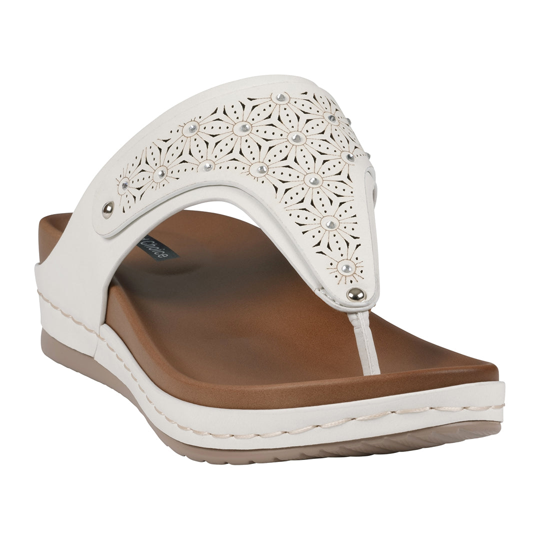 Women's Tani White Thong Wedge Sandals