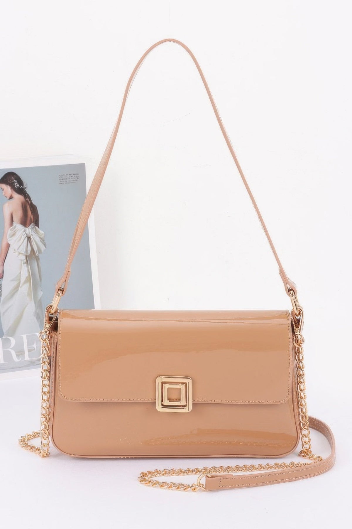 Enamel Flap Shoulder Bag