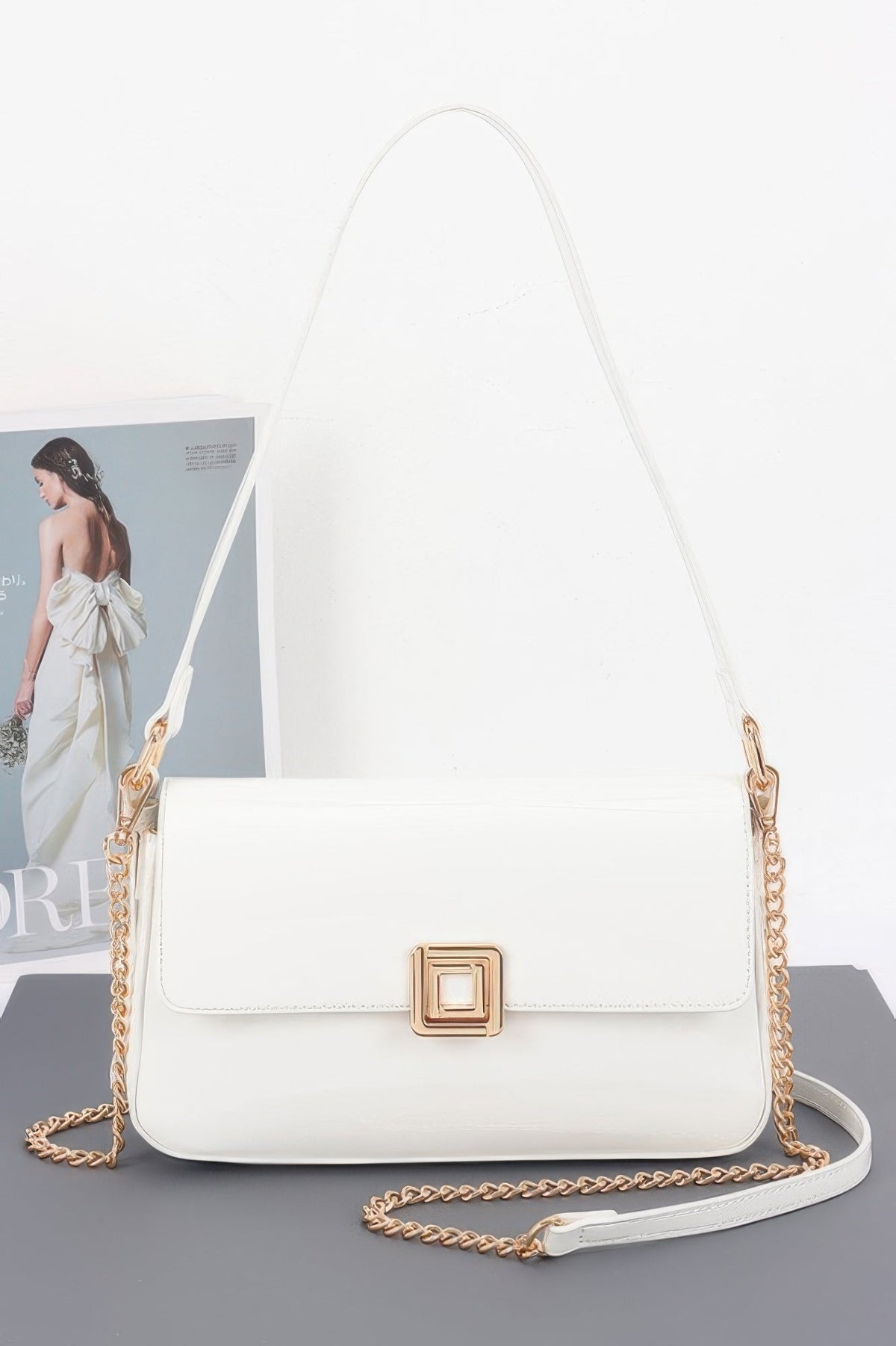 Enamel Flap Shoulder Bag