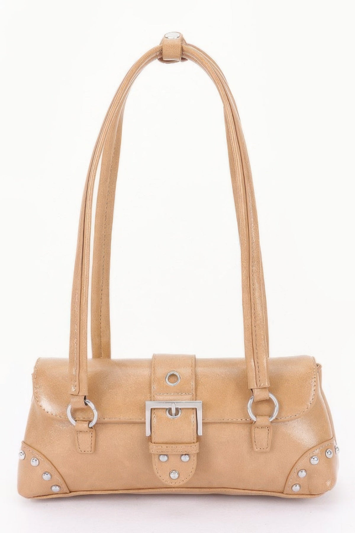 Vegan Leather Metal Studded Shoulder Bag