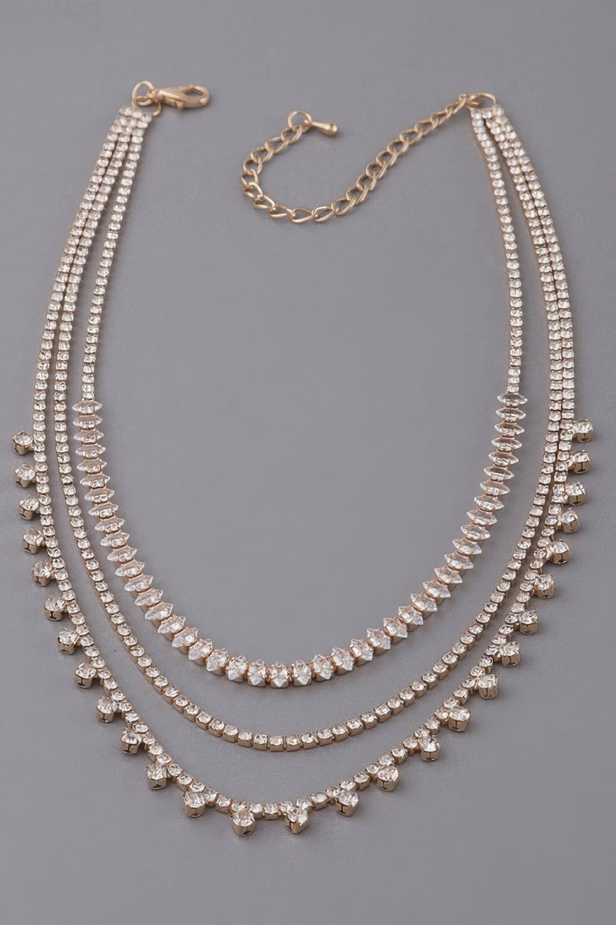Triple Rhinestone Drop Necklace