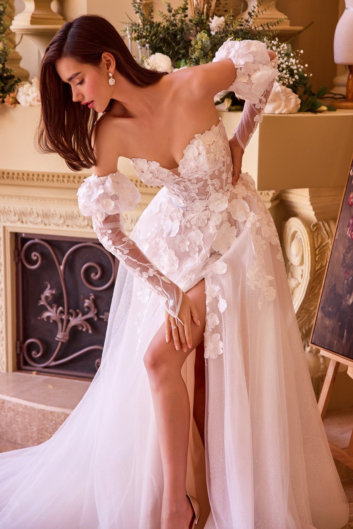 Andrea & Leo WL017 Dress Floral Applique Adorned Strapless Wedding Gown