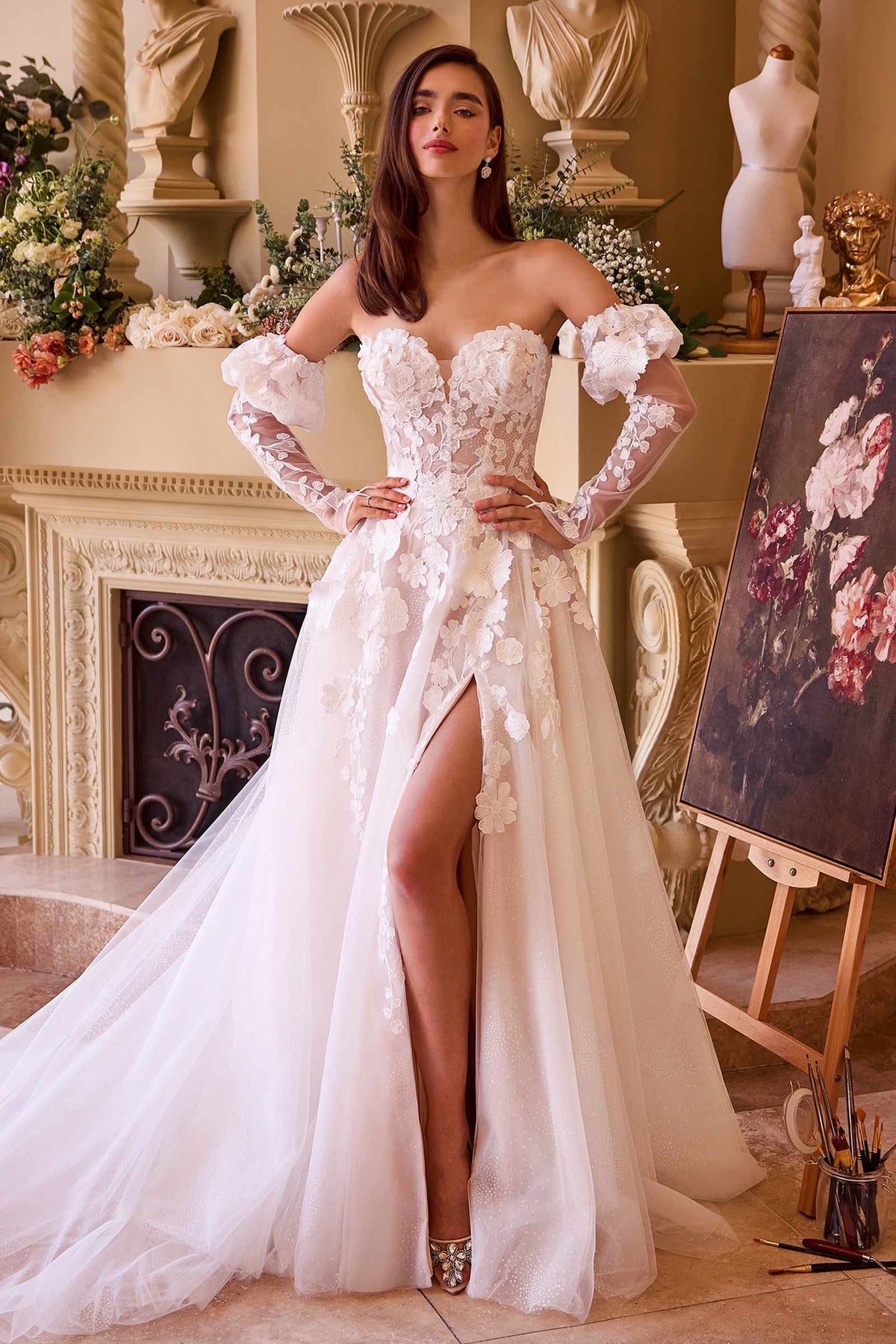 Andrea & Leo WL017 Dress Floral Applique Adorned Strapless Wedding Gown