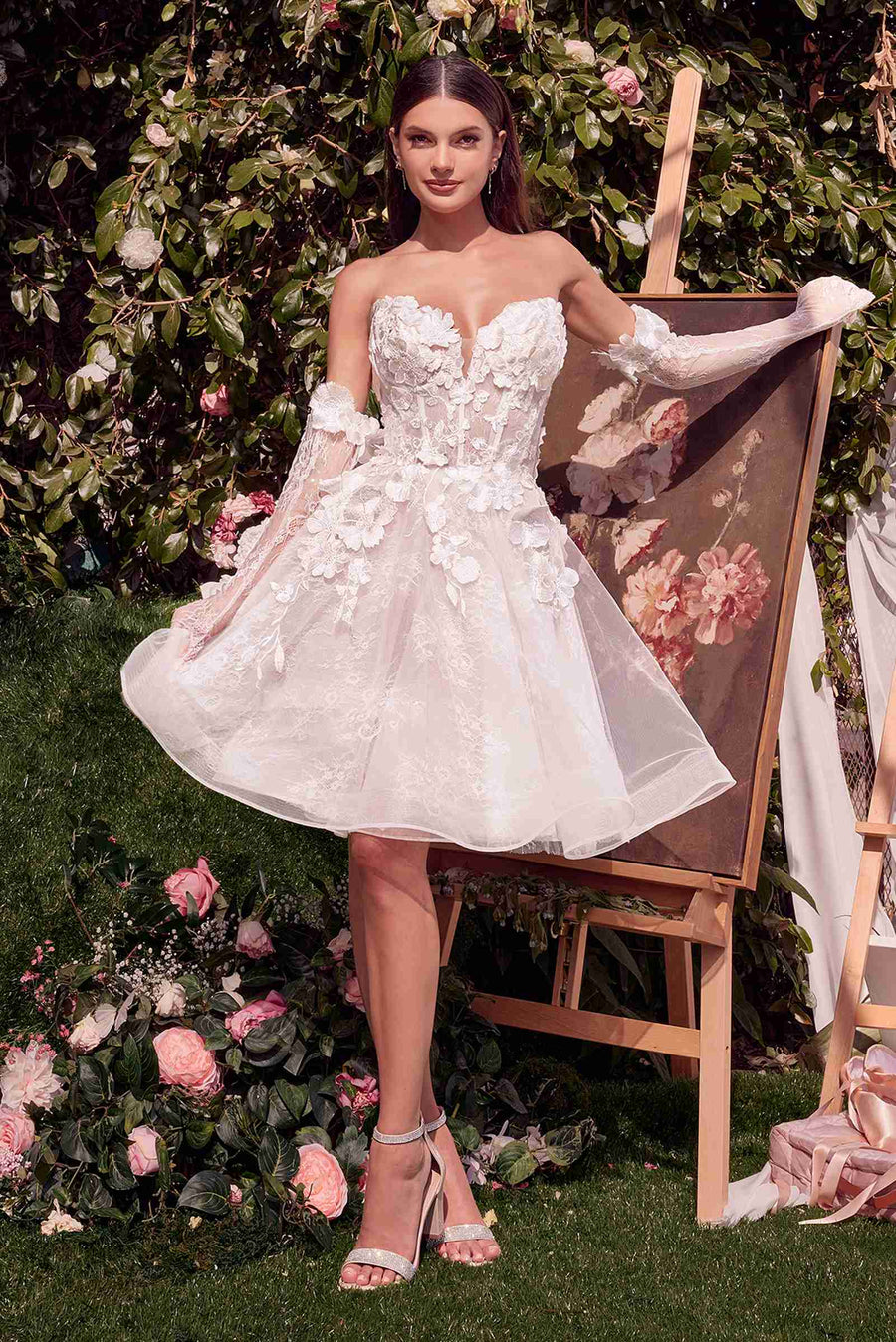 Andrea & Leo WL020 Dress Short Floral Appliqued Bridal Party Gown