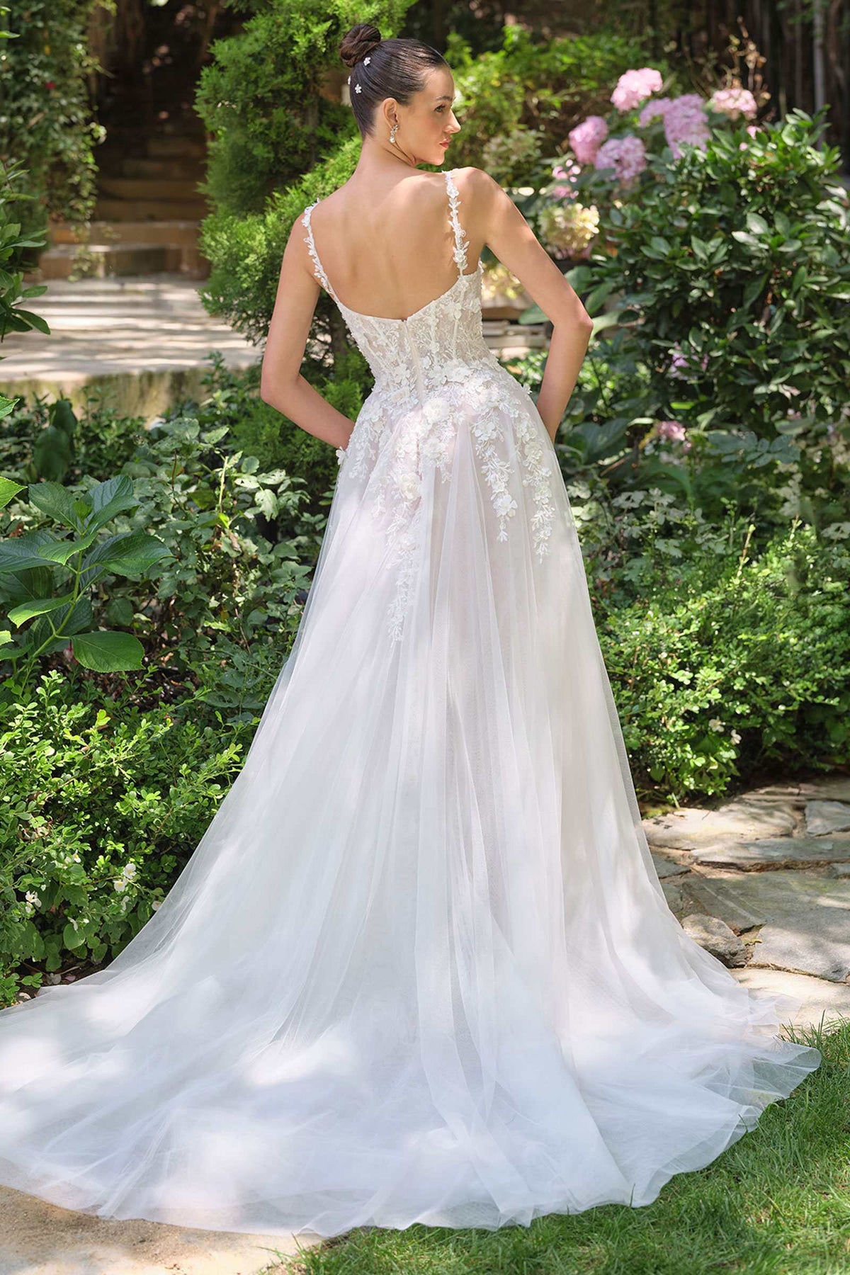 Andrea & Leo WL063 A-Line Wedding Gown Plunging Neckline Floral Straps