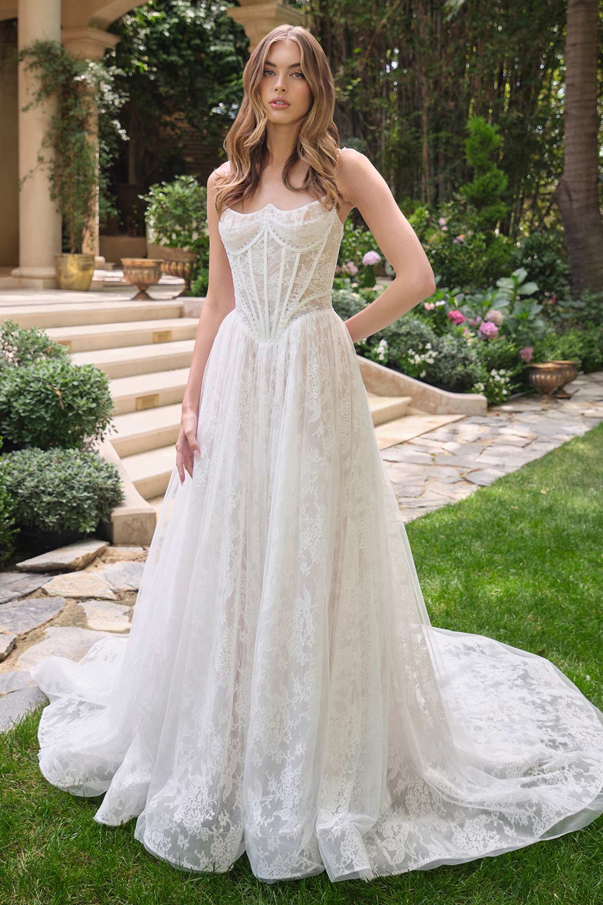 Andrea & Leo WL069 Off White/Nude A-Line Scoop Neckline Lace Wedding Dress