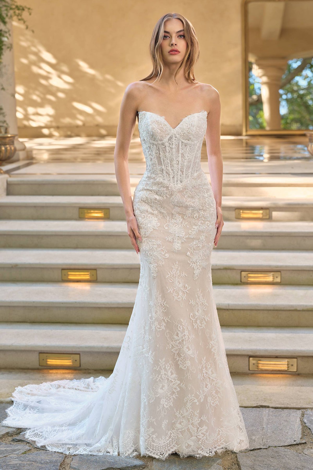 Andrea & Leo WL071 Fit and Flare Lace Overlay Wedding Dress with Bolero Jacket