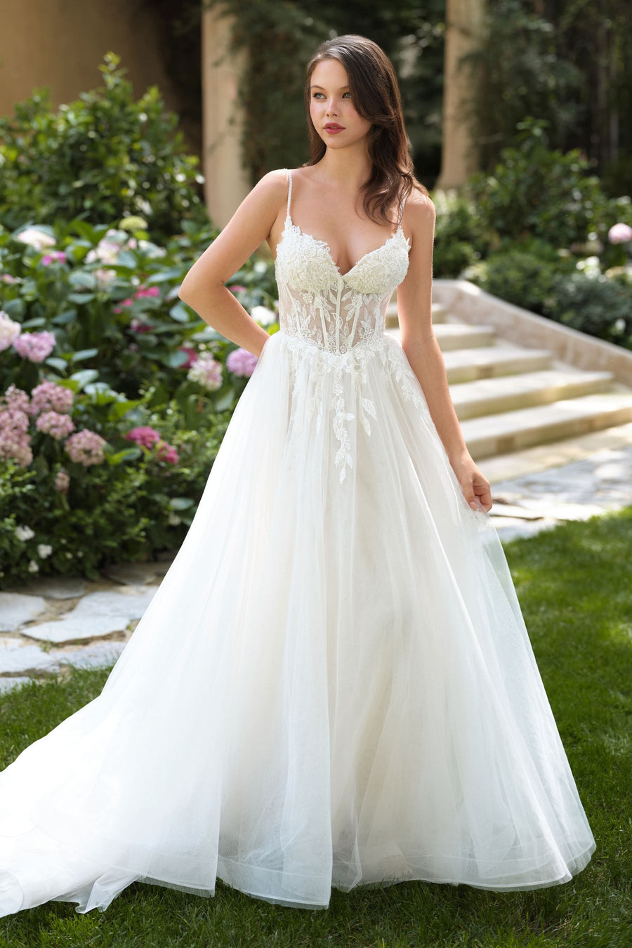 Andrea & Leo WL087 Lace Applique Spaghetti Strap A-Line Wedding Gown
