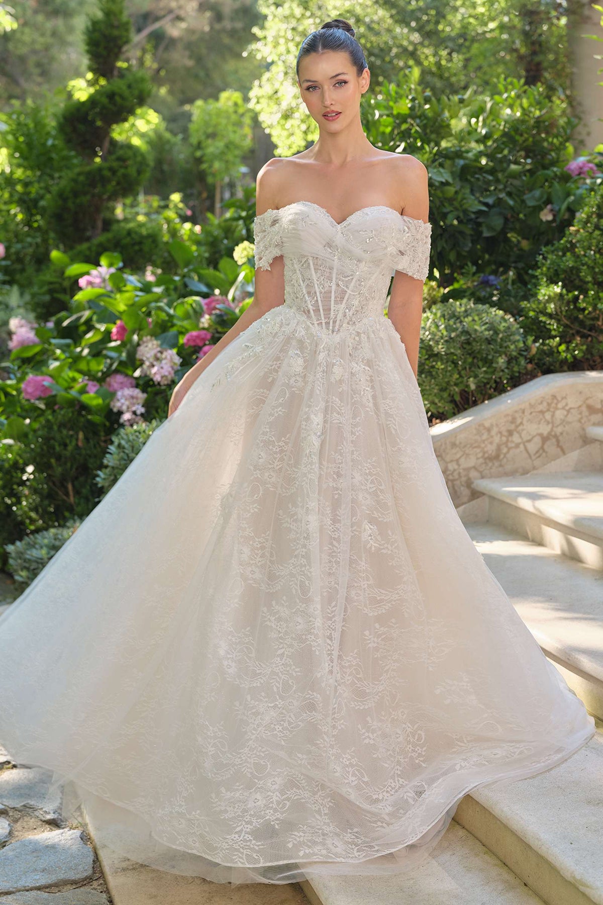 Andrea & Leo WL090 Embroidered Lace Tulle Off Shoulder Wedding Ball Gown