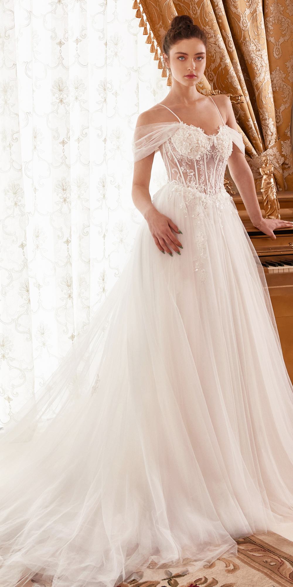 Ladivine WN307 Layered Tulle A-Line Bridal Gown With Corset Bodice