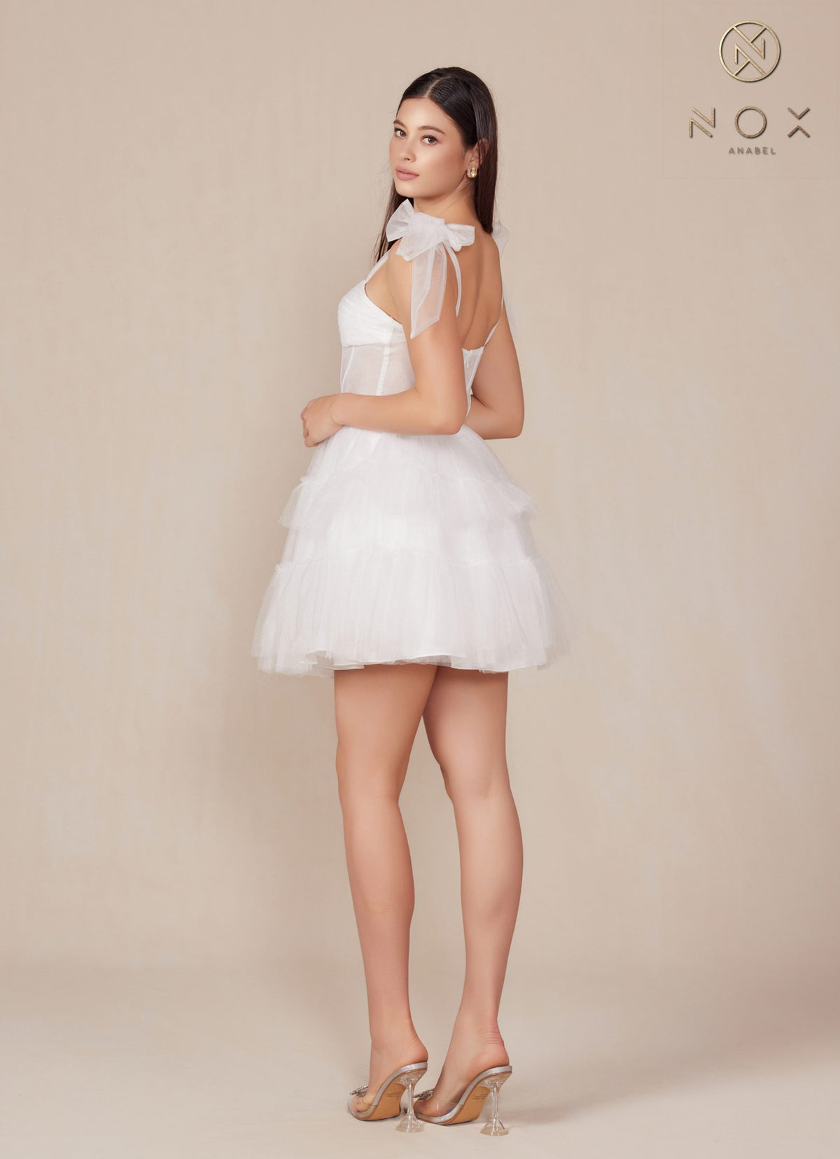 Nox Anabel Y858W Dress Short A-Line Ruffled Tiered Tulle Skirt