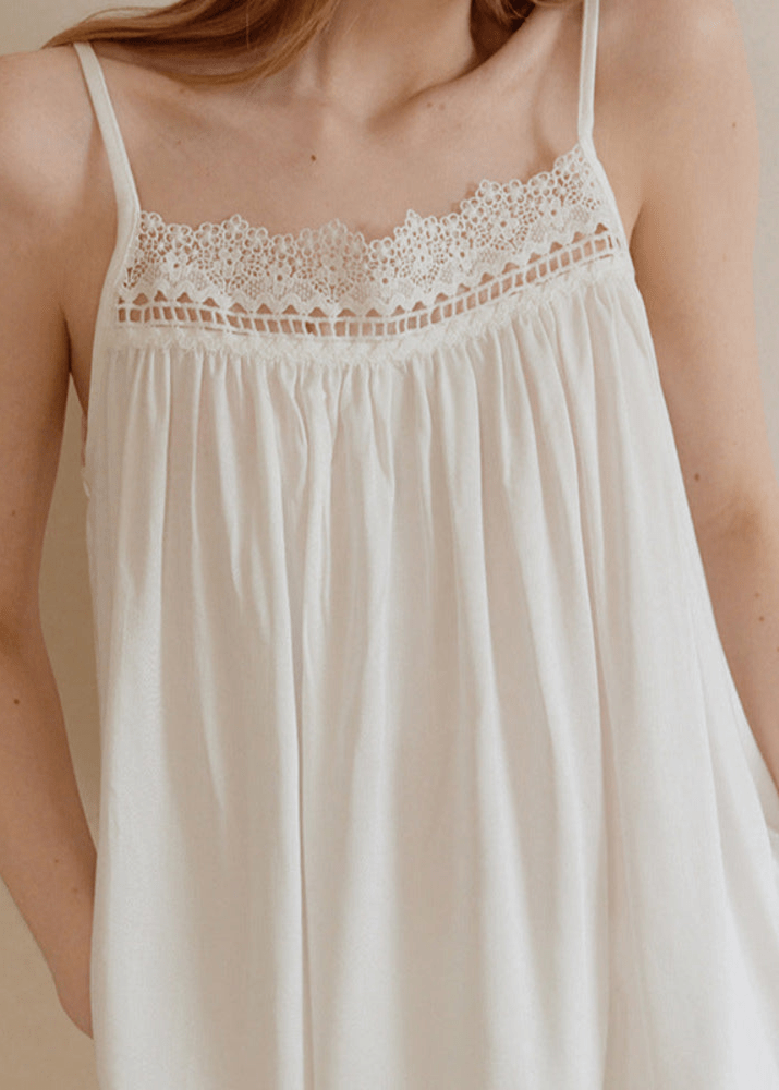 Amie Lace Collar Satin Lightweight Pajama Set / White