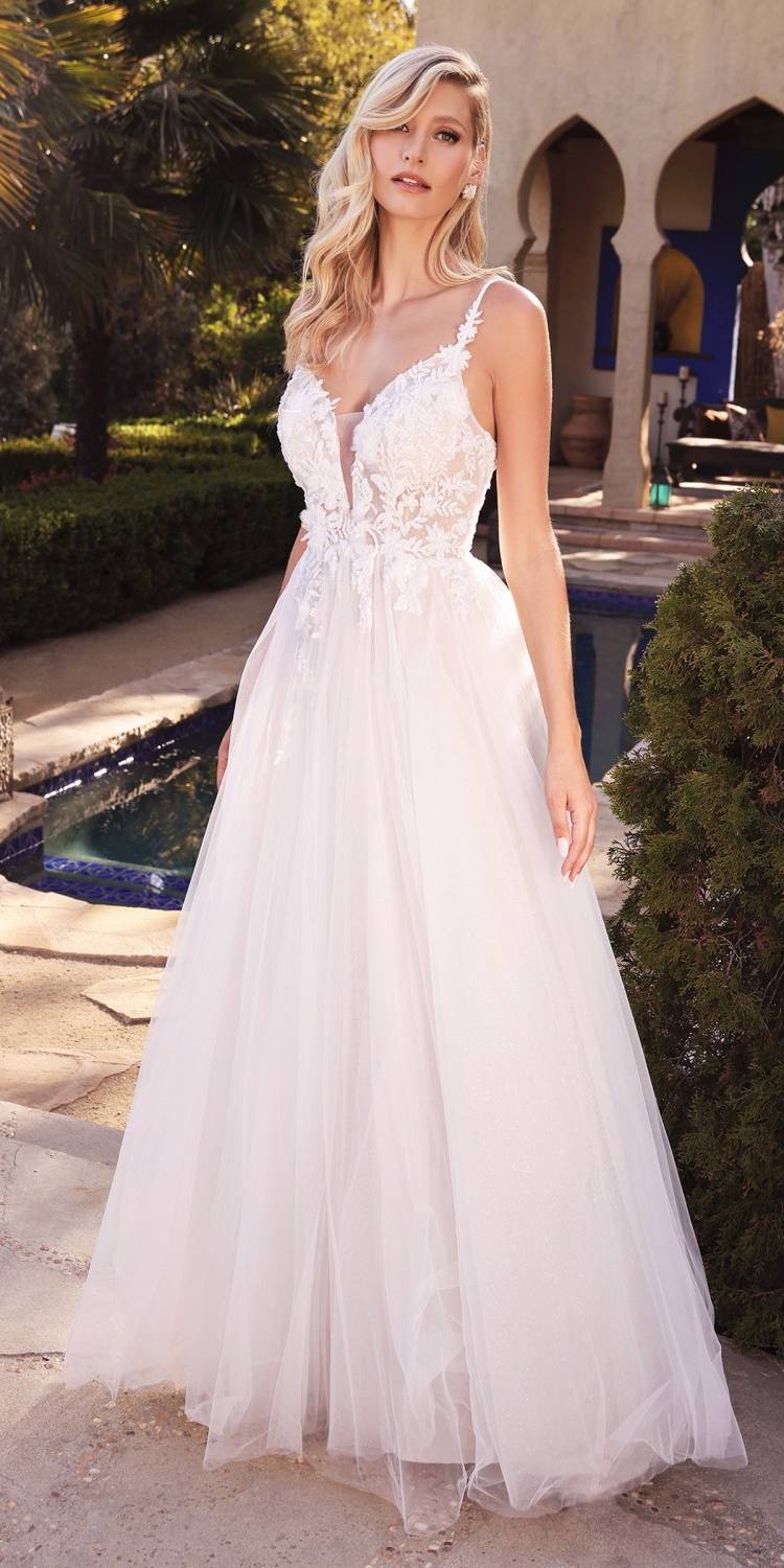 Cinderella Divine CB072W Layered A-Line Tulle Bridal Gown Embroidered Bodice