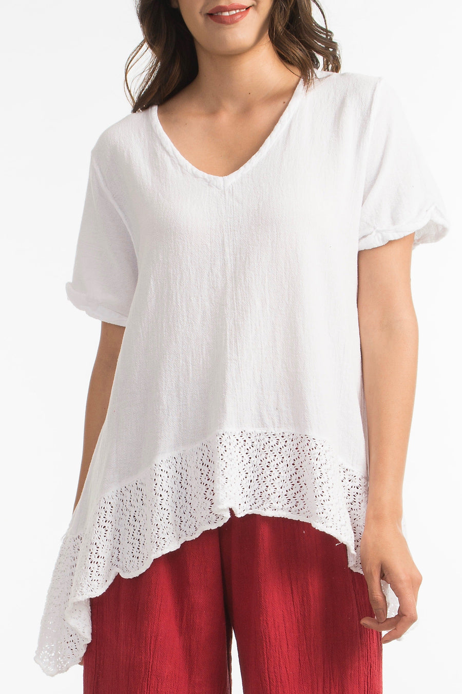 Sandra Top Sidefall Lace and Cotton Gauze