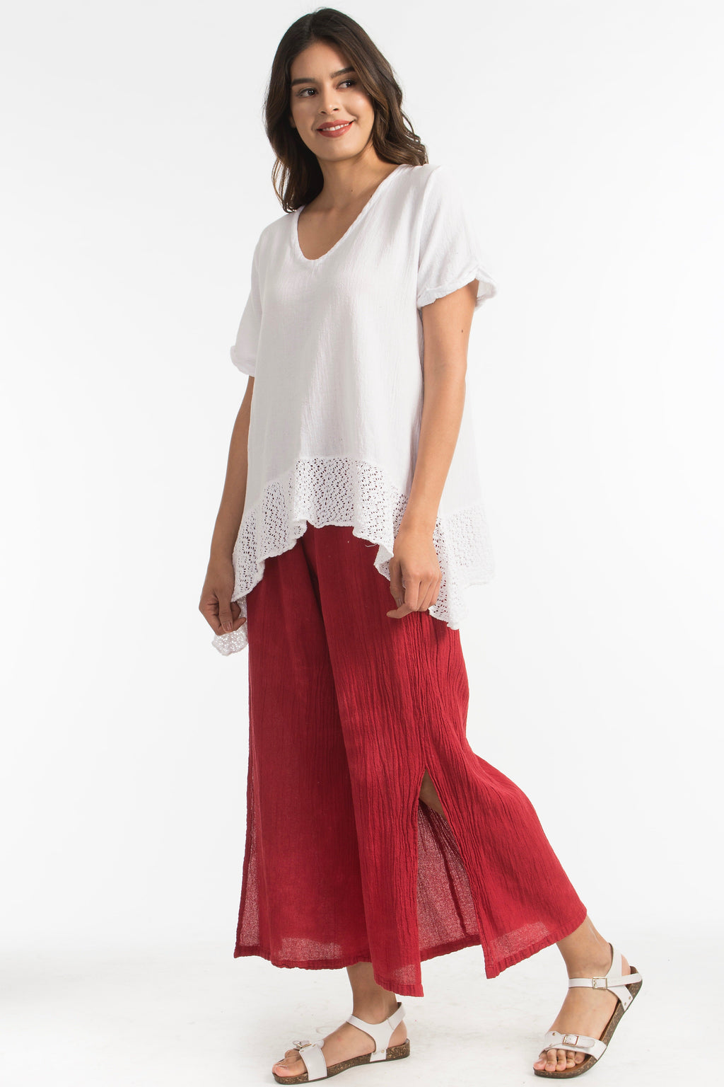 Sandra Top Sidefall Lace and Cotton Gauze