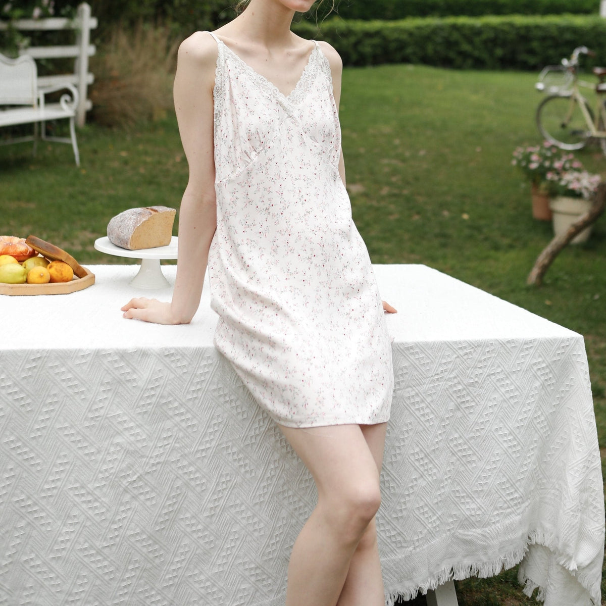 Fresh Floral Nightgown Pajama Dress / Pink Floral
