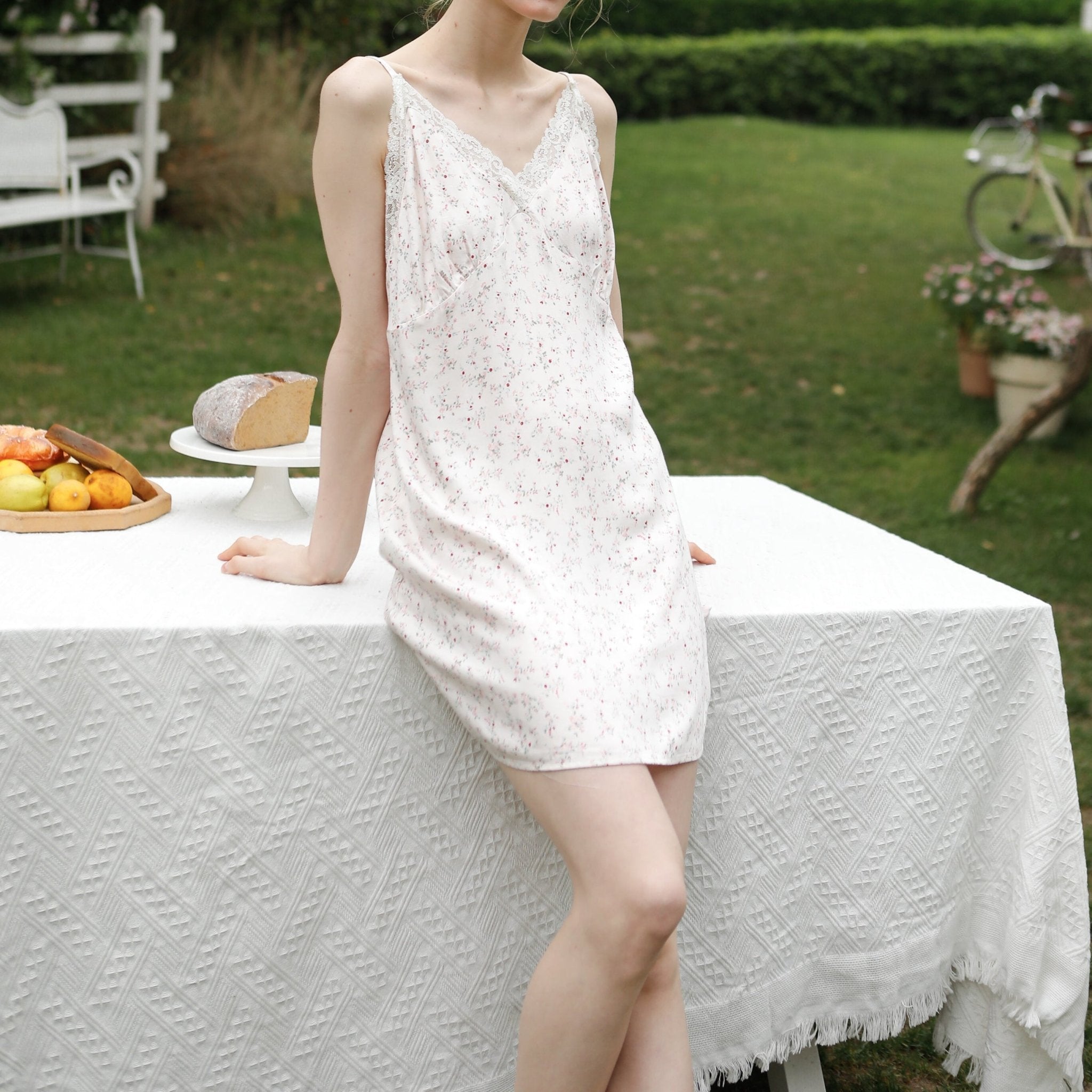 Fresh Floral Nightgown Pajama Dress / Pink Floral