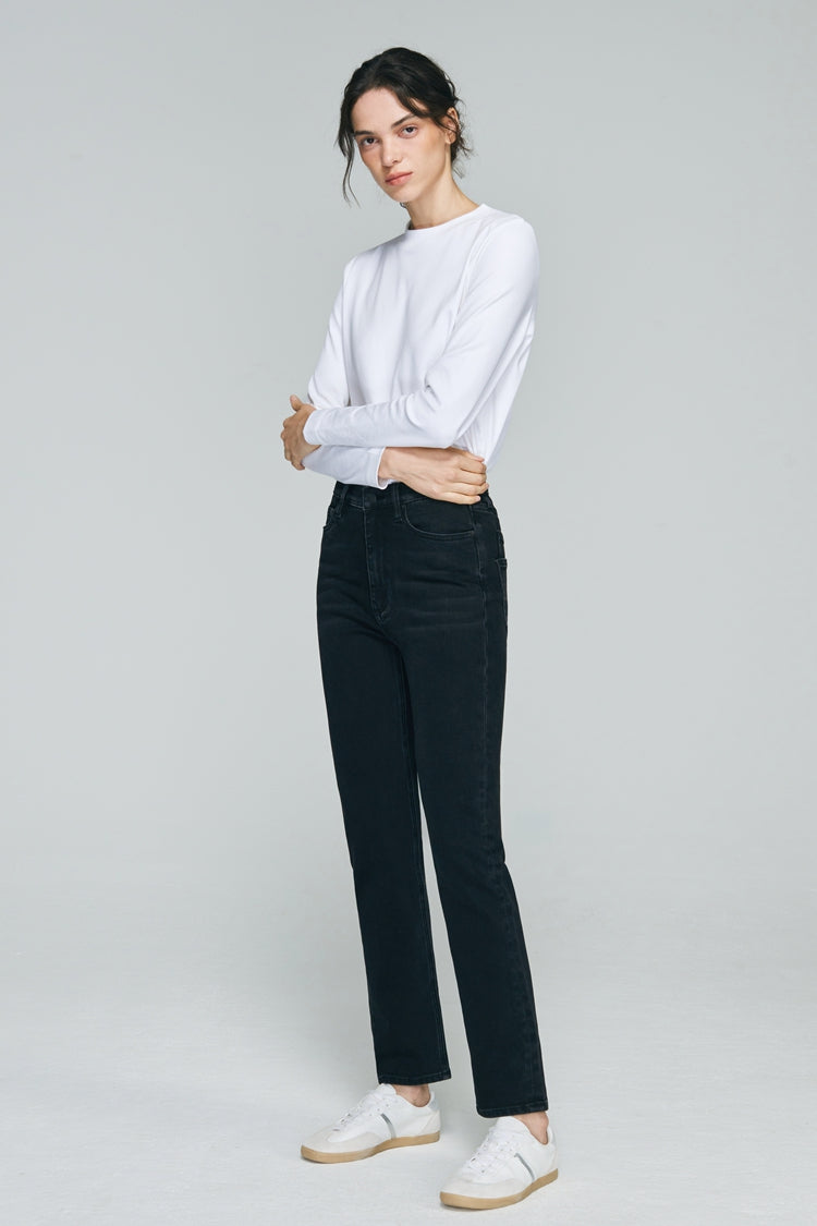 Two Shots High Rise Straight Crop Jeans HJ013
