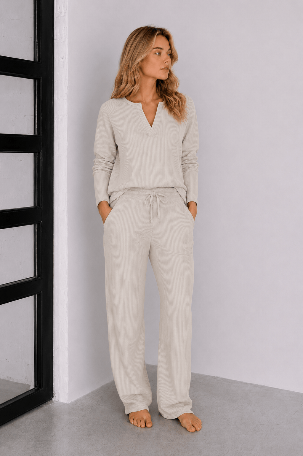 Jules Waffle Knit Organic Cotton V-Neck Pullover