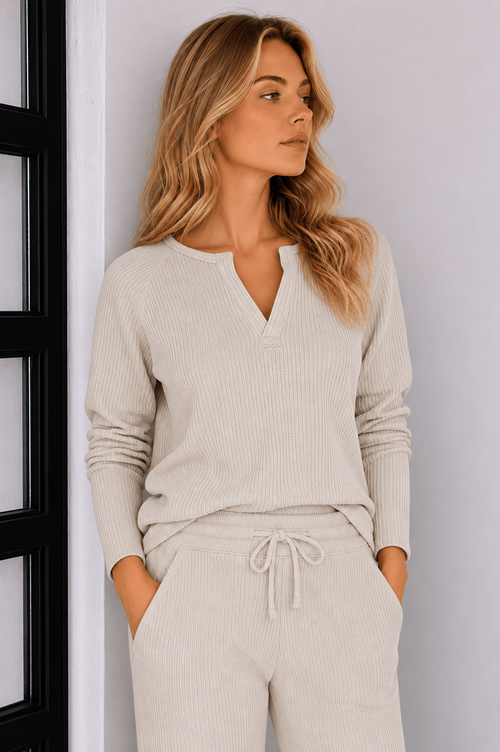 Jules Waffle Knit Organic Cotton V-Neck Pullover